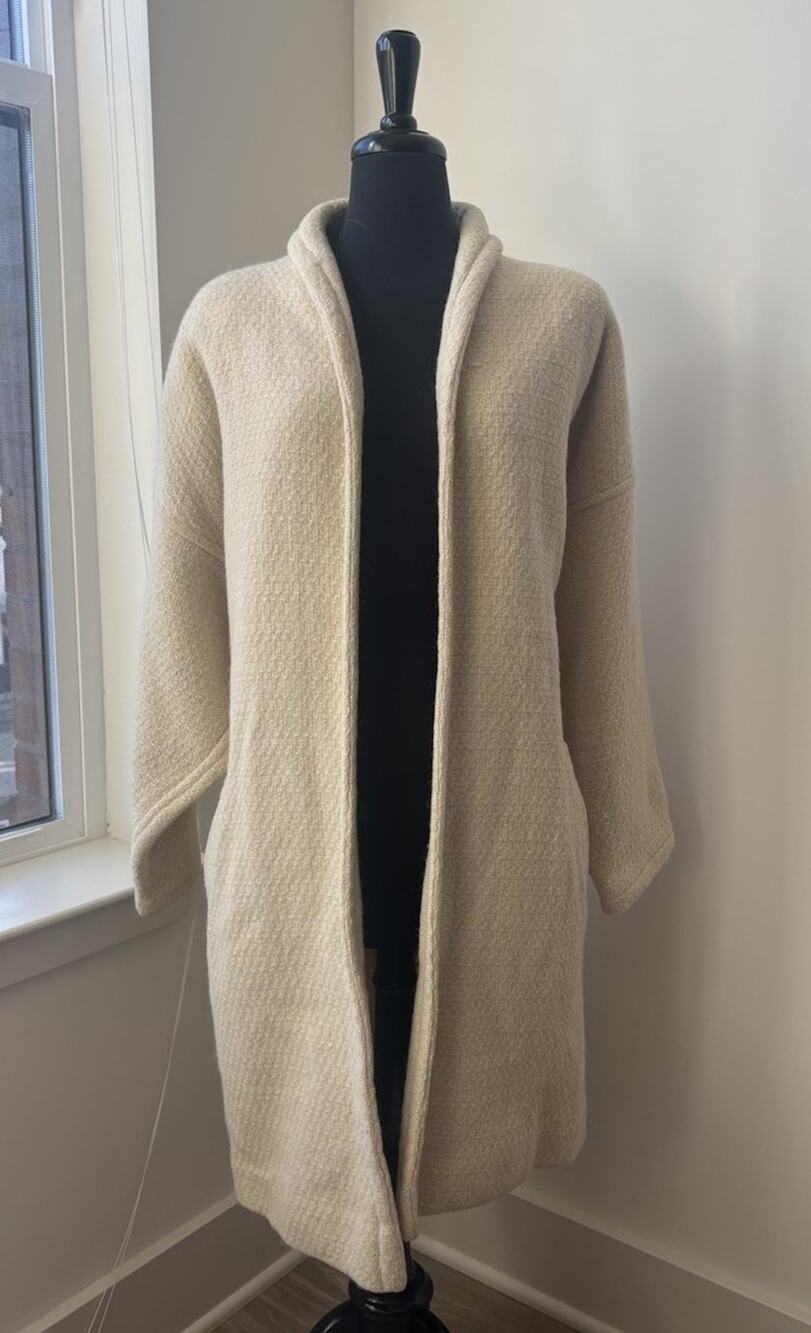 Vintage Roberta Freymann Ivory Alpaca Wool Coat Shawl, No Closure, Size Large